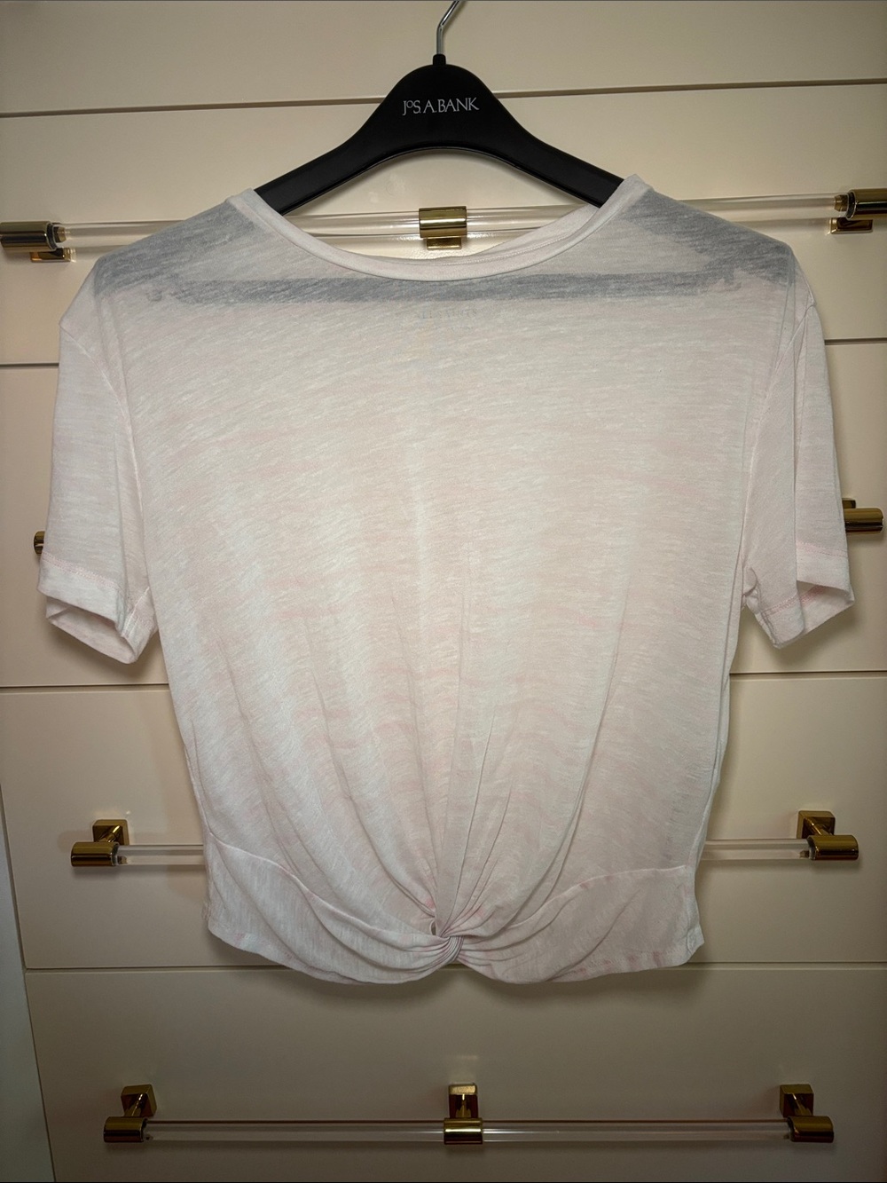 All Saints Sheer Pink and White Stripe Twist-Front Crop Top